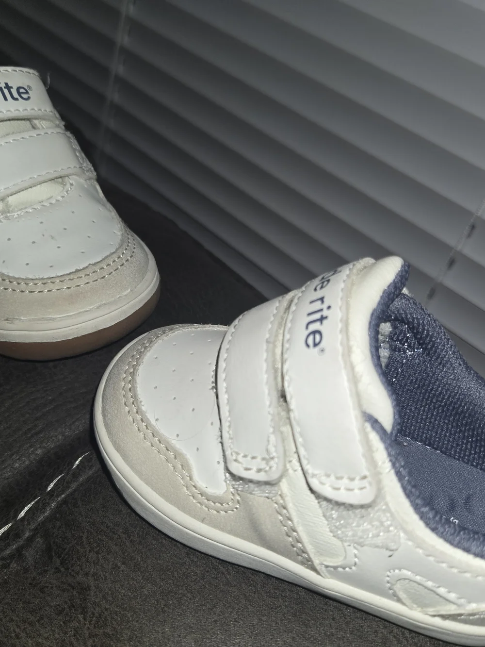 Stride Rite White and Navy Velcro Baby Sneakers